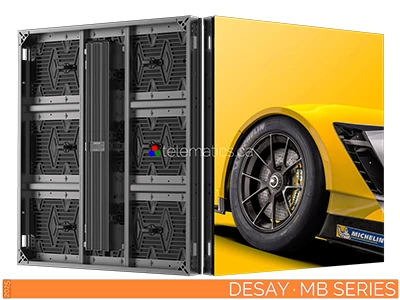 The Art Of LED · Desay · MB Series · Telematics Canada · Panel Desay MB Series lightweight LED billboard panels with 16:9 aspect ratio, slim design, and front-access servicing for outdoor displays.