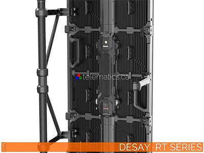 The Art Of LED · Desay · RT Series · Telematics Canada · Panel Desay RT Series outdoor LED touring panels with wind brace frame, 2.976 mm resolution, and convex or concave setup options.