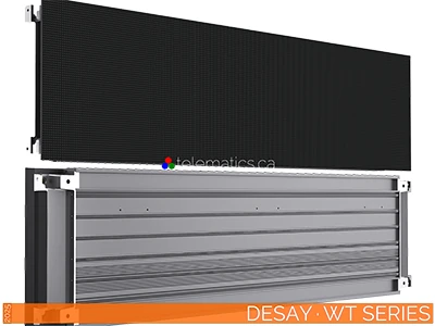 The Art Of LED · Desay · WT Series · Telematics Canada · Panel Desay WT Series lightweight outdoor LED panels with 2.976 mm resolution, horizontal/vertical setups, and ultra-slim 59 mm profile.