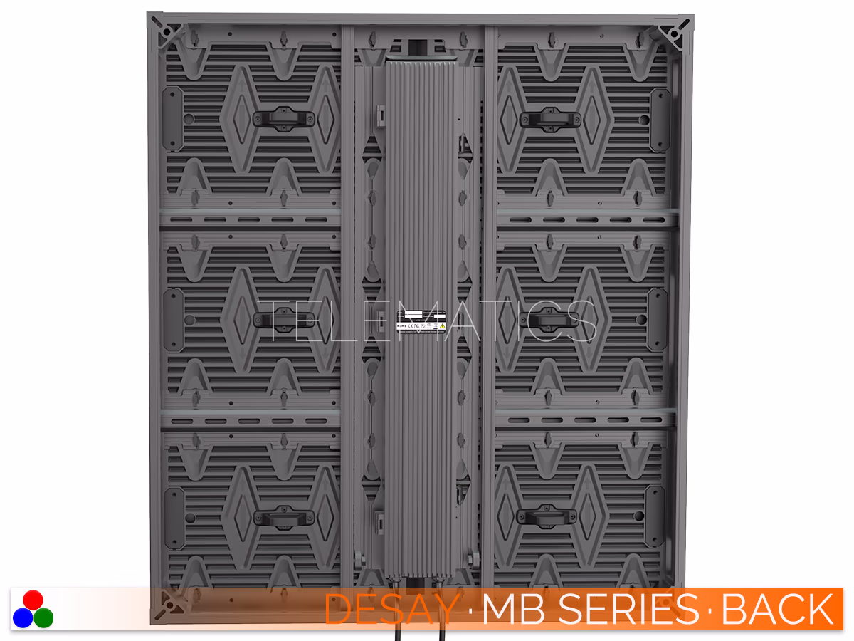 The Art Of LED · Desay MB Series · Telematics Canada Rear view of the standard 800mm x 900mm Desay MB Series cabinet featuring a fanless design and professional sink power box.