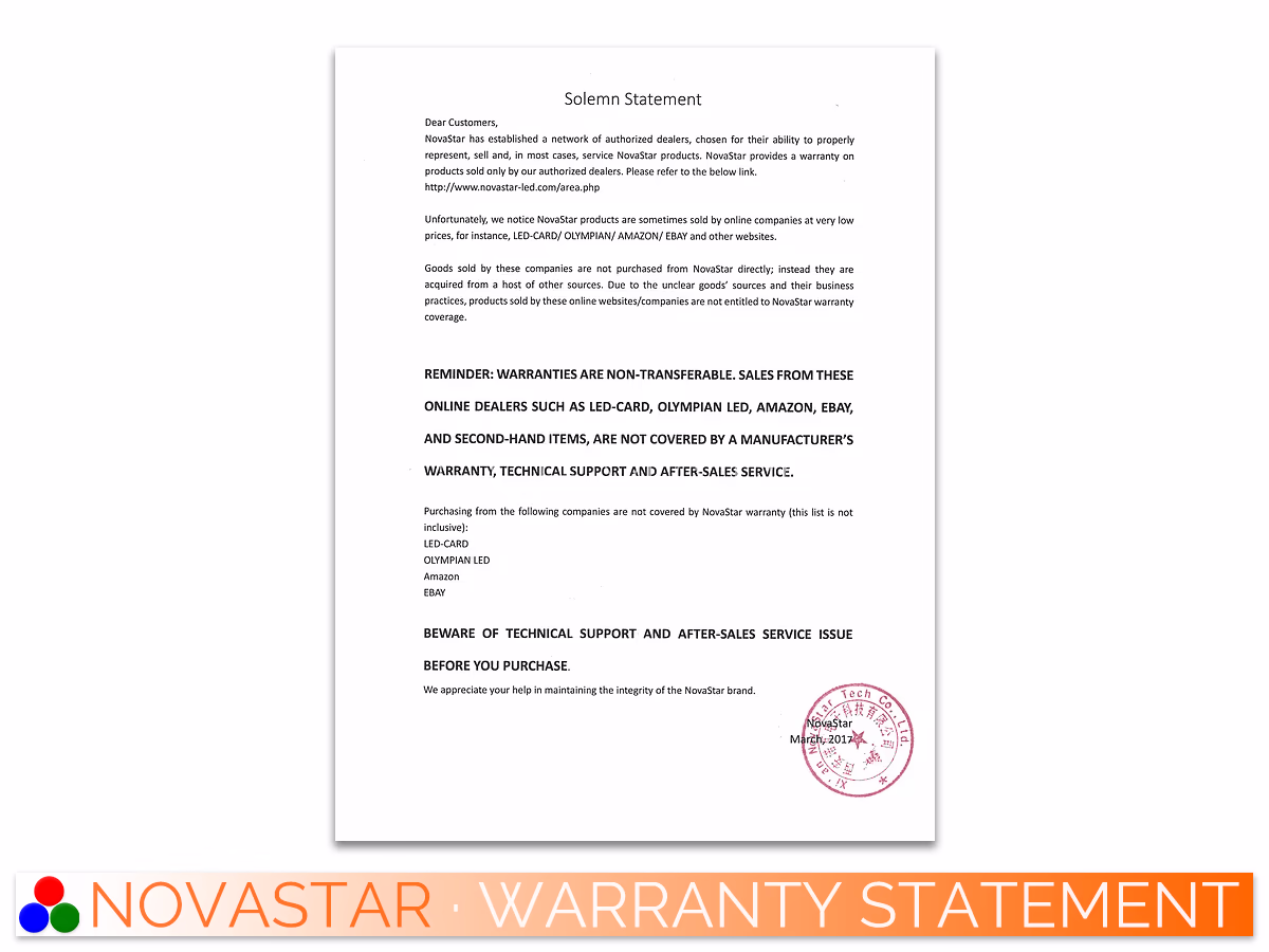The Art Of Control · NovaStar Factory Warranty · Telematics Canada NovaStar Factory Warranty Solemn Statement